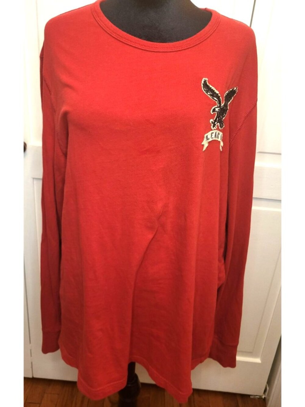 Men's American Eagle Red Long Sleeved Tee Embroidered Eagle XL Y2K Fall School